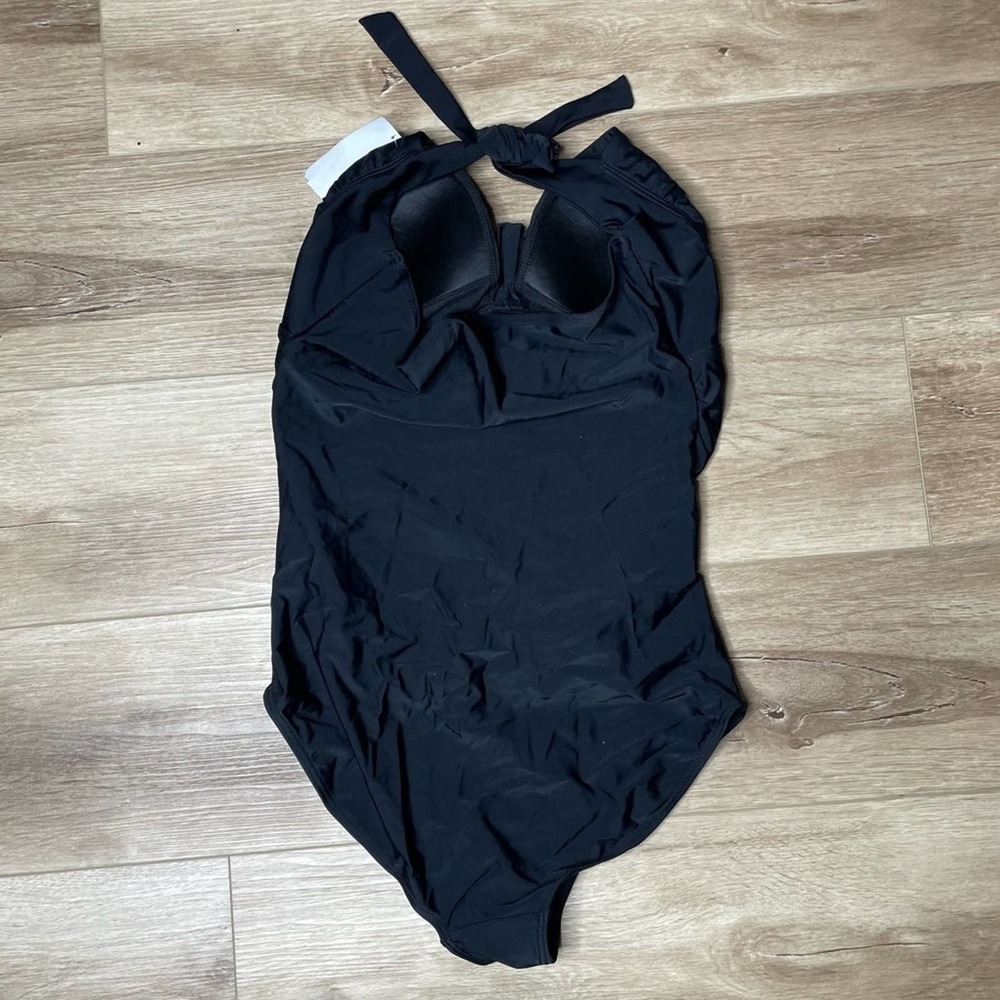 Kimi + Kai Women's Solid Black Tie Back Halter Neck One Piece Swimsuit sz M - Picture 4 of 5